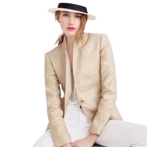 J.Crew Regent Linen Blend Metallic Gold Blazer Sz 12